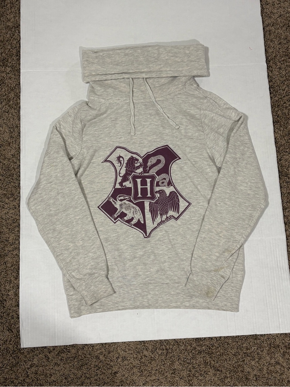 Light Gray Pullover Hoodie with Maroon Crest Graphic